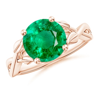 9mm AAA Nature Inspired Emerald Crossover Ring with Leaf Motifs in 9K Rose Gold