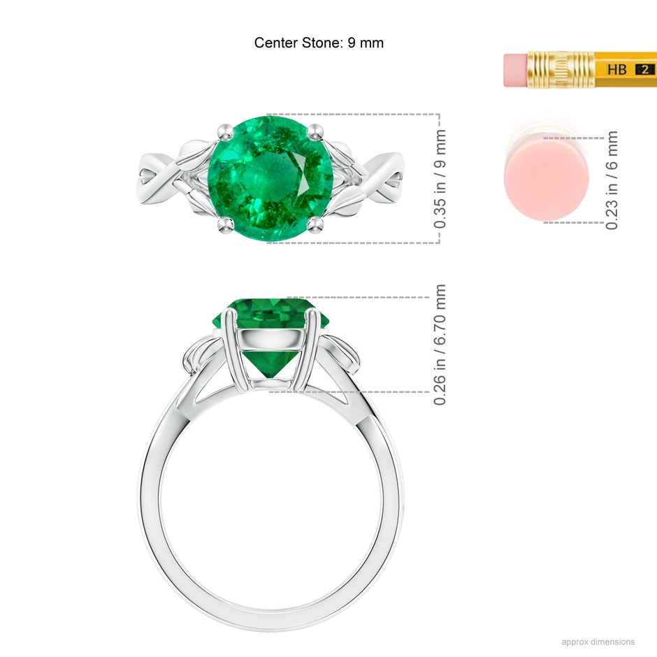 9mm AAA Nature Inspired Emerald Crossover Ring with Leaf Motifs in White Gold ruler