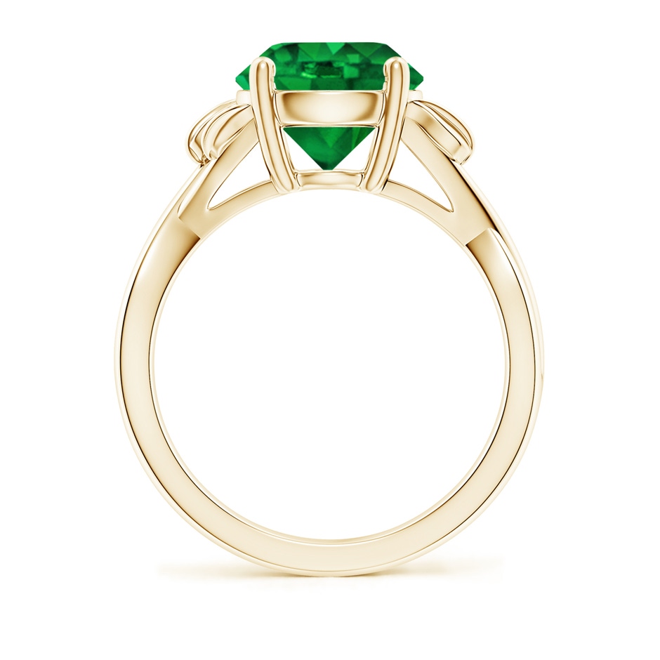 9mm AAAA Nature Inspired Emerald Crossover Ring with Leaf Motifs in Yellow Gold side 199