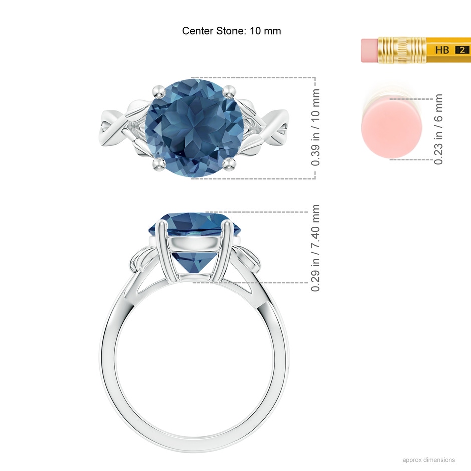 10mm A Nature Inspired London Blue Topaz Crossover Ring with Leaf Motifs in White Gold ruler