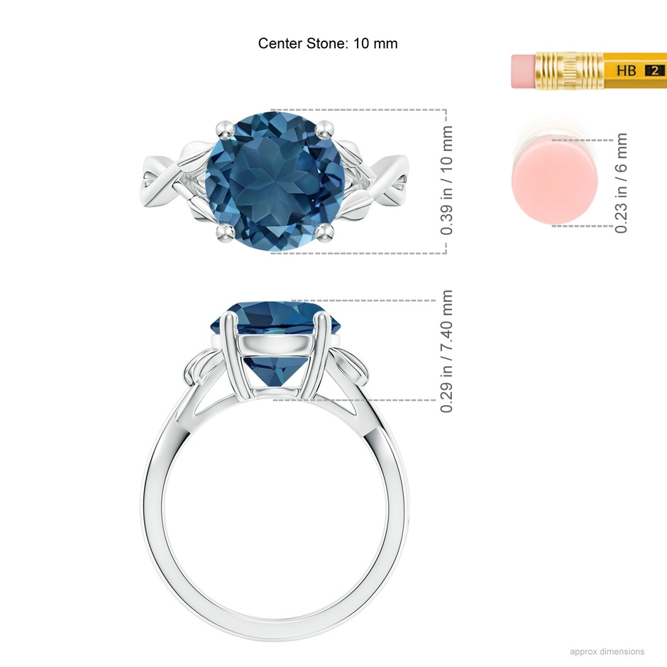 10mm AA Nature Inspired London Blue Topaz Crossover Ring with Leaf Motifs in P950 Platinum ruler
