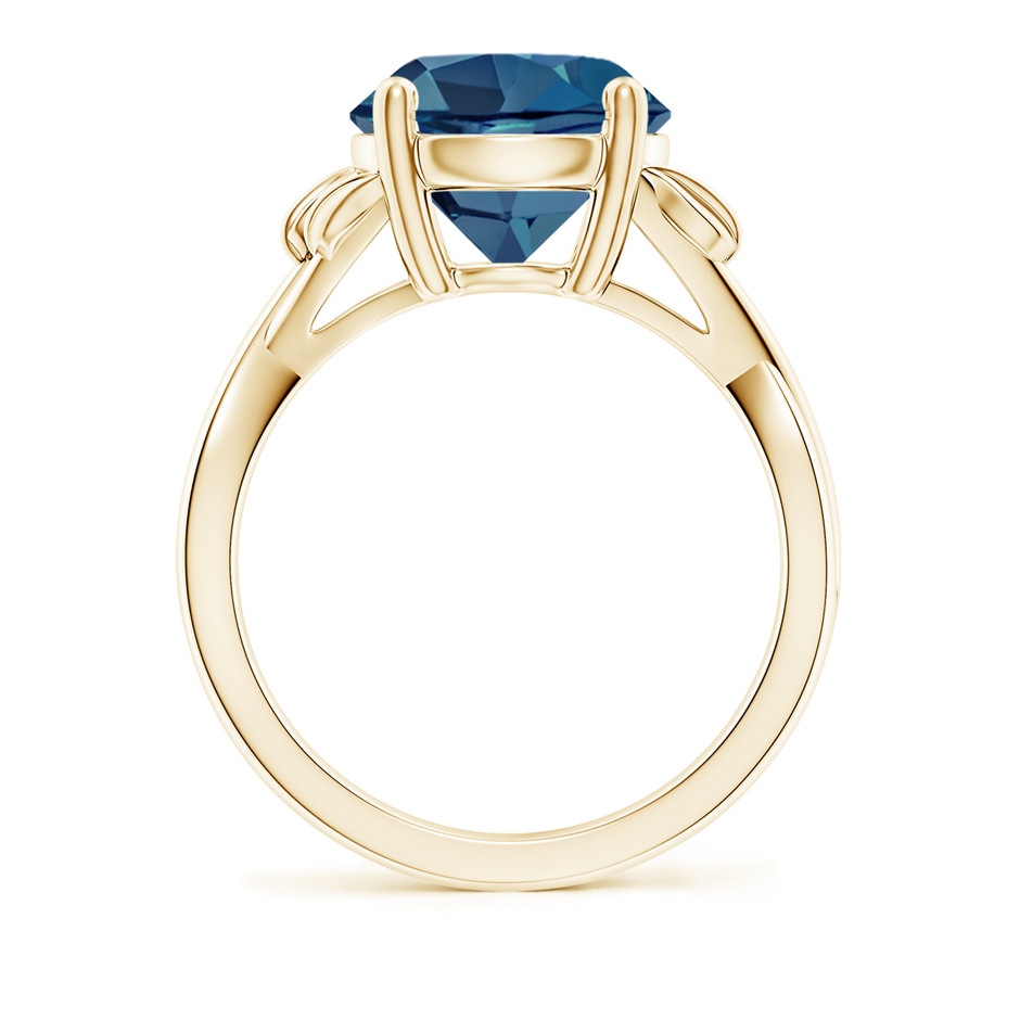 10mm AA Nature Inspired London Blue Topaz Crossover Ring with Leaf Motifs in Yellow Gold side 199