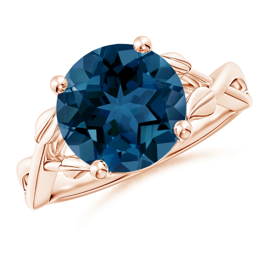 10mm AAA Nature Inspired London Blue Topaz Crossover Ring with Leaf Motifs in 18K Rose Gold 