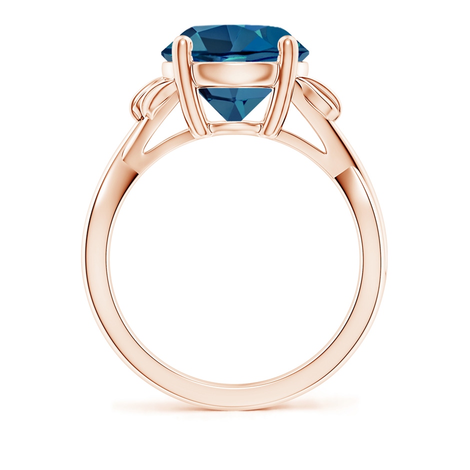 10mm AAA Nature Inspired London Blue Topaz Crossover Ring with Leaf Motifs in 18K Rose Gold side 199