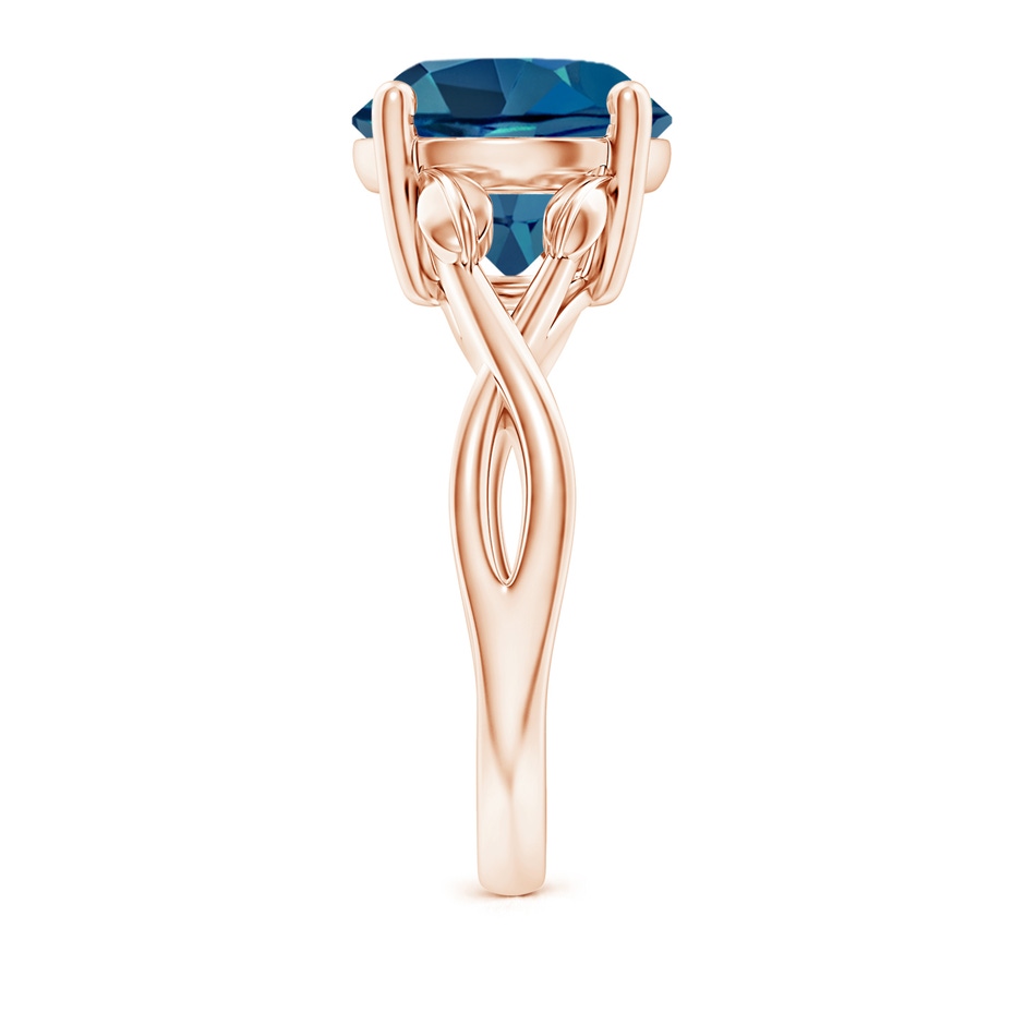 10mm AAA Nature Inspired London Blue Topaz Crossover Ring with Leaf Motifs in 18K Rose Gold side 299