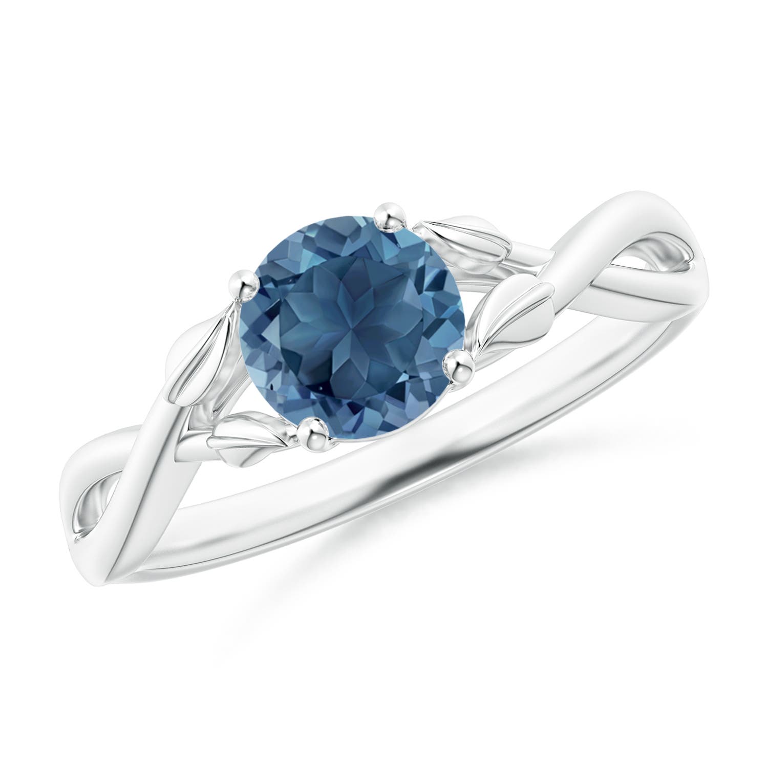 6mm A Nature Inspired London Blue Topaz Crossover Ring with Leaf Motifs in P950 Platinum