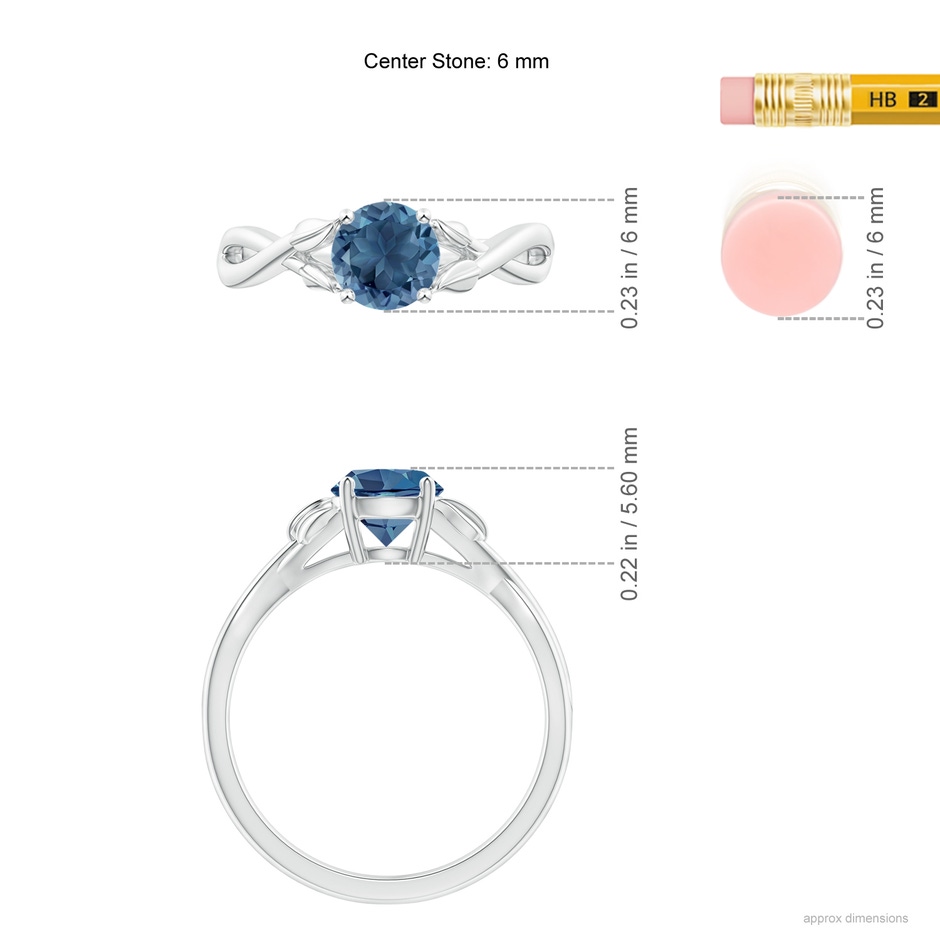 6mm A Nature Inspired London Blue Topaz Crossover Ring with Leaf Motifs in White Gold ruler