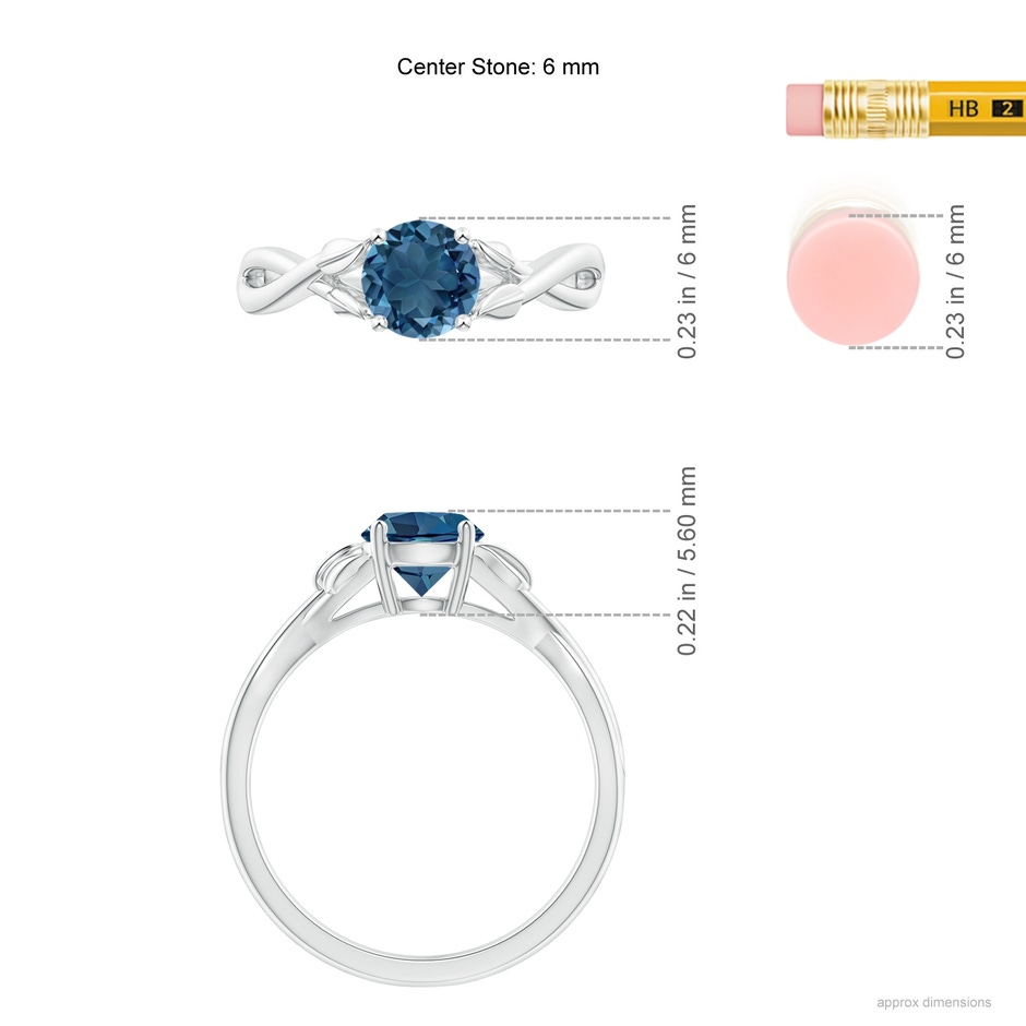 6mm AA Nature Inspired London Blue Topaz Crossover Ring with Leaf Motifs in White Gold ruler