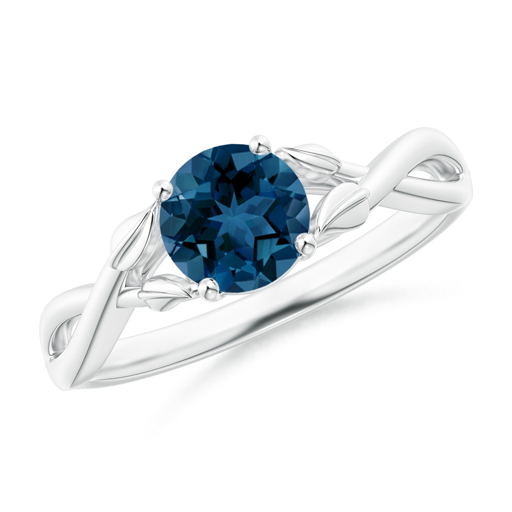 6mm AAA Nature Inspired London Blue Topaz Crossover Ring with Leaf Motifs in White Gold