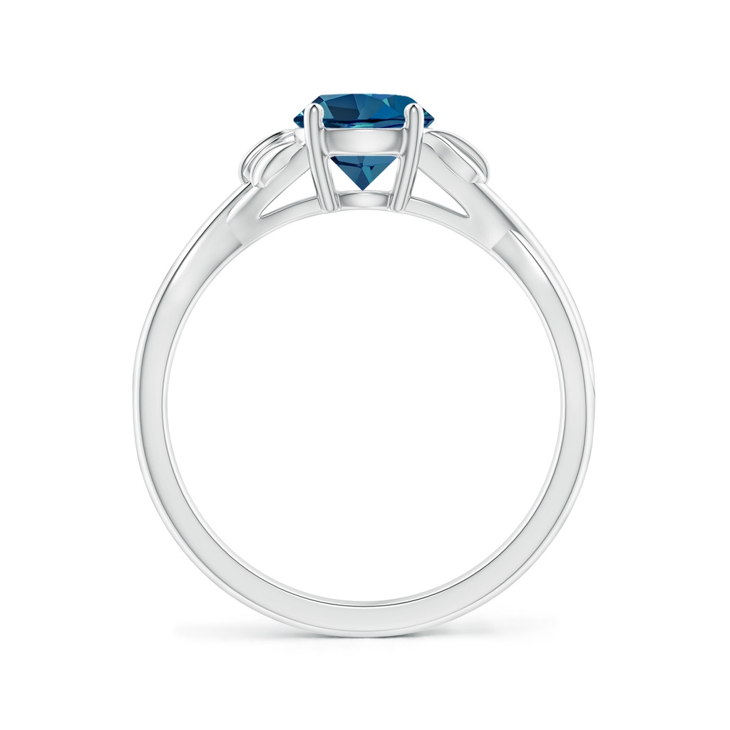 6mm AAA Nature Inspired London Blue Topaz Crossover Ring with Leaf Motifs in White Gold - side 199