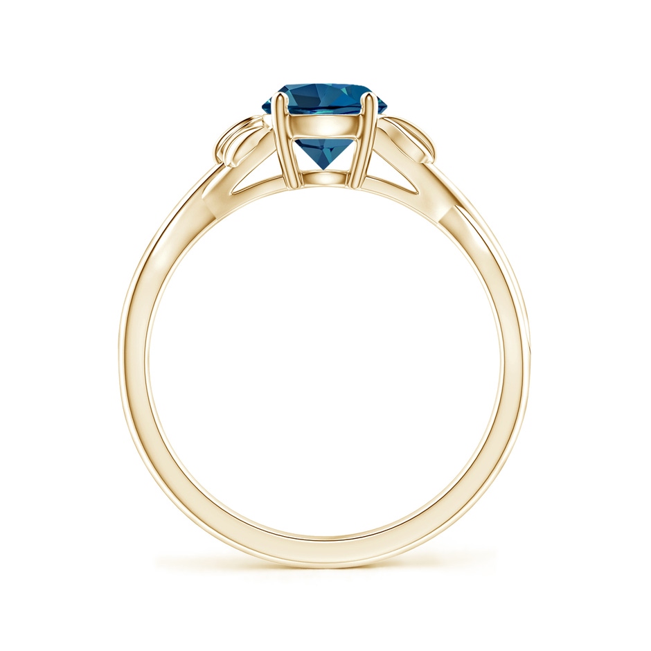 6mm AAA Nature Inspired London Blue Topaz Crossover Ring with Leaf Motifs in Yellow Gold side 199