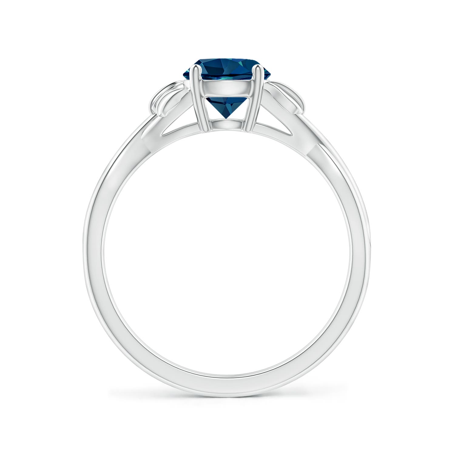 6mm AAAA Nature Inspired London Blue Topaz Crossover Ring with Leaf Motifs in 18CT White Gold - side 2