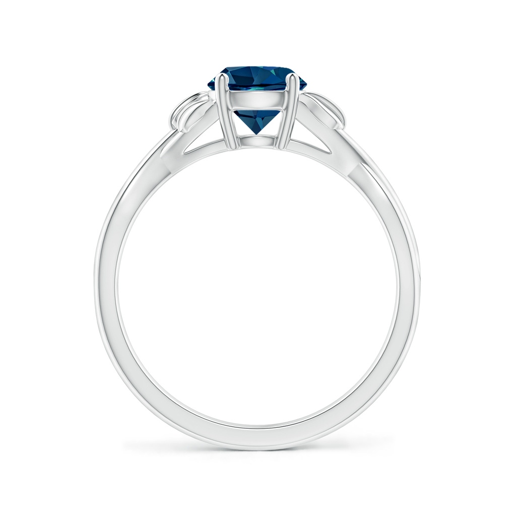 6mm AAAA Nature Inspired London Blue Topaz Crossover Ring with Leaf Motifs in 18K White Gold - side 199