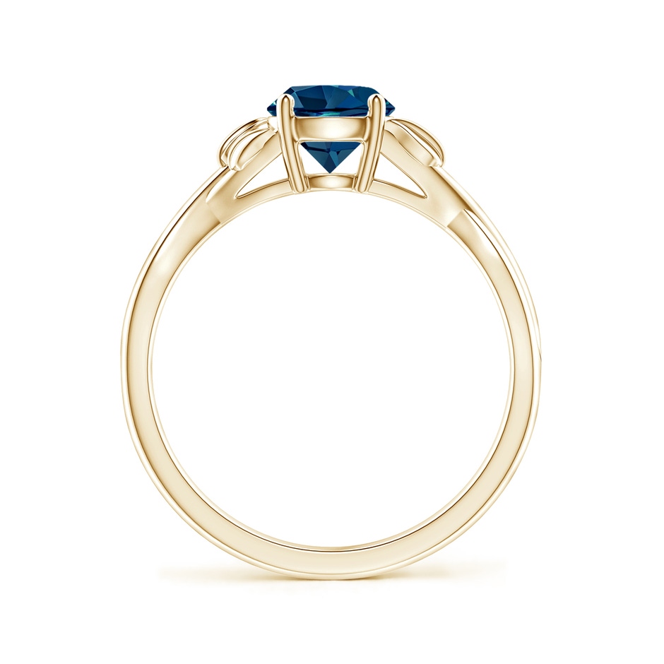 6mm AAAA Nature Inspired London Blue Topaz Crossover Ring with Leaf Motifs in 18K Yellow Gold side 199