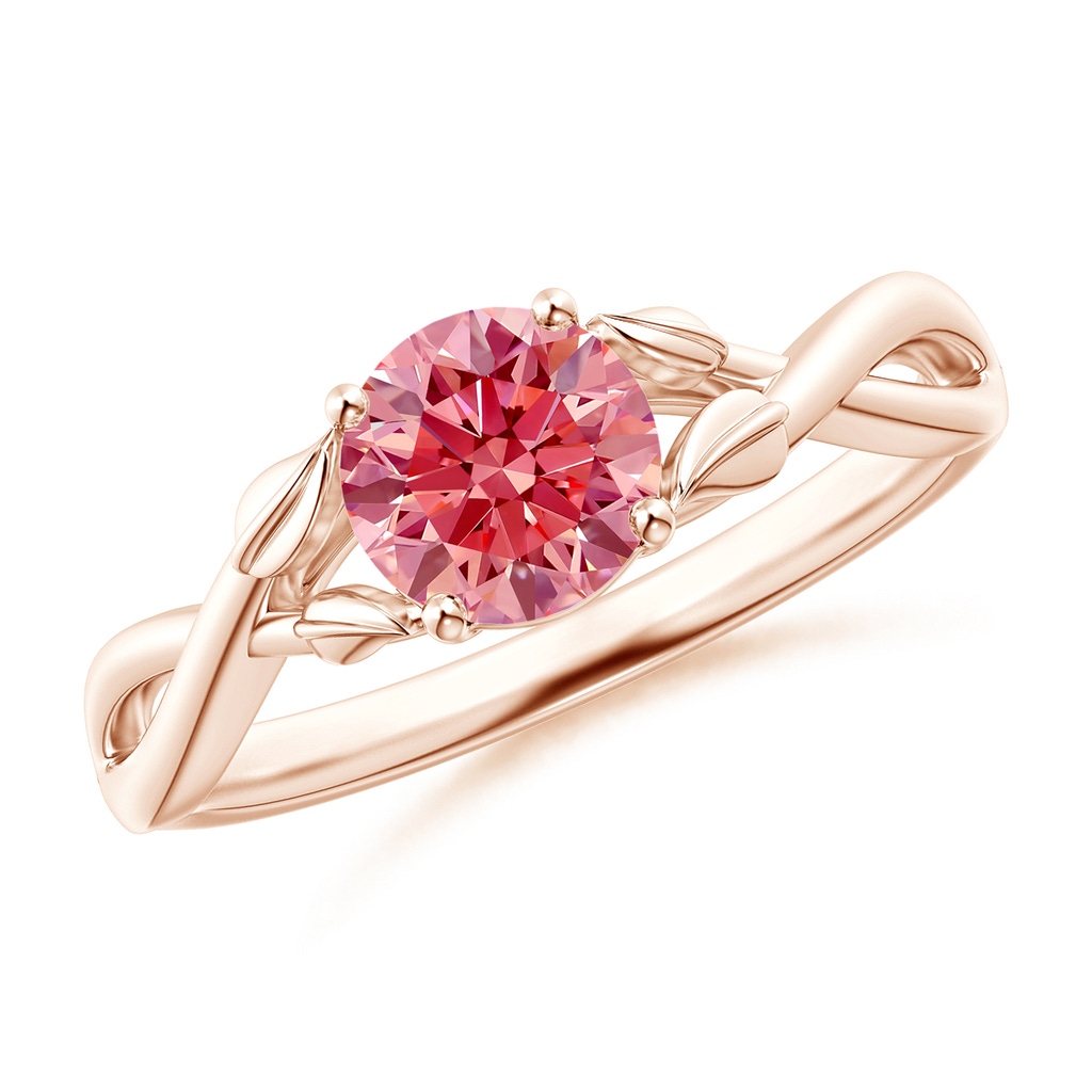 6.4mm AAAA Nature Inspired Fancy Intense Pink Diamond Crossover Ring with Leaf Motifs in Rose Gold