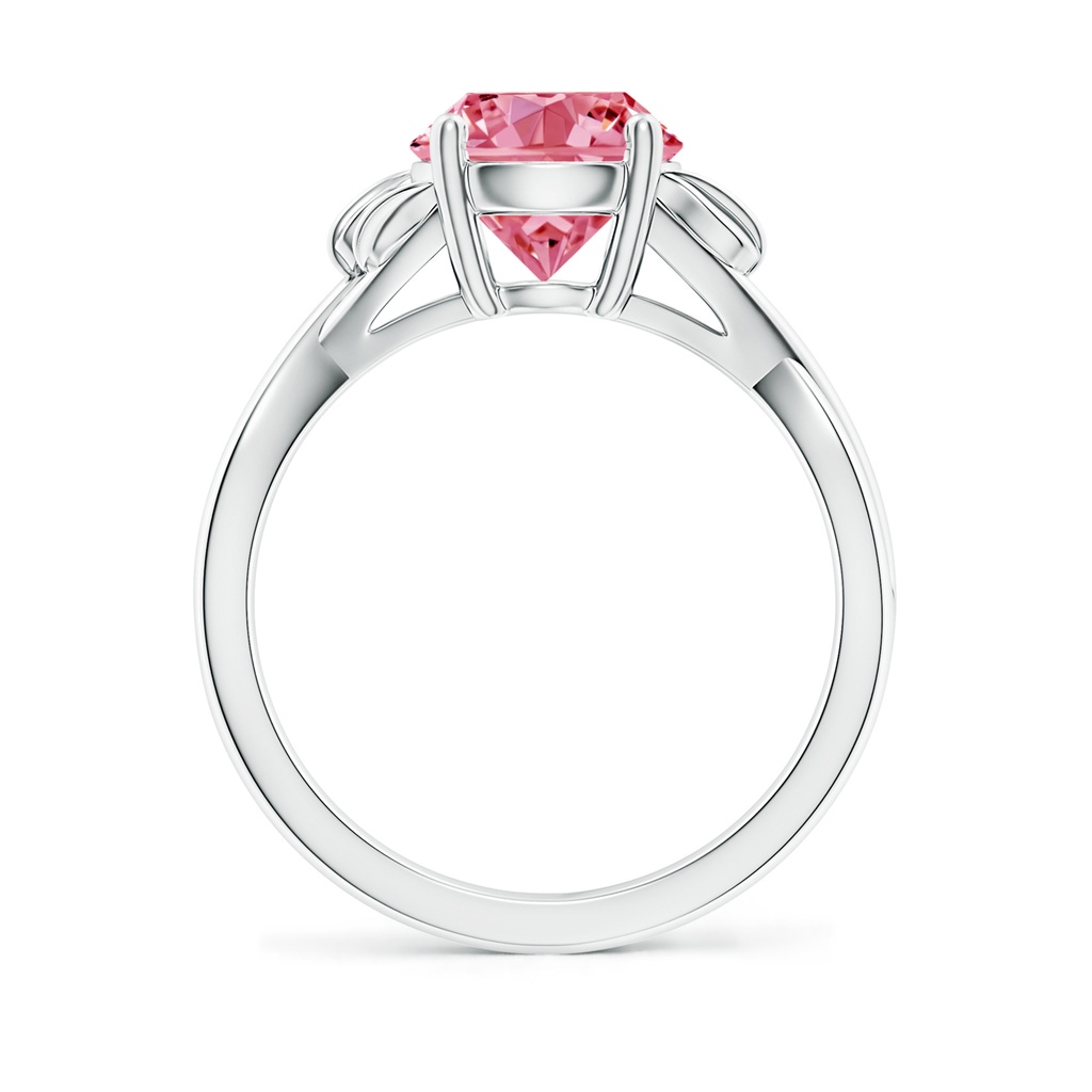 8.1mm AAAA Nature Inspired Fancy Intense Pink Diamond Crossover Ring with Leaf Motifs in White Gold - side 199