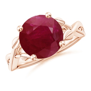 10mm A Nature Inspired Ruby Crossover Ring with Leaf Motifs in 9K Rose Gold