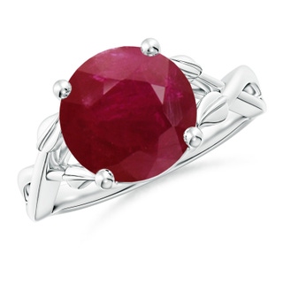 10mm A Nature Inspired Ruby Crossover Ring with Leaf Motifs in P950 Platinum