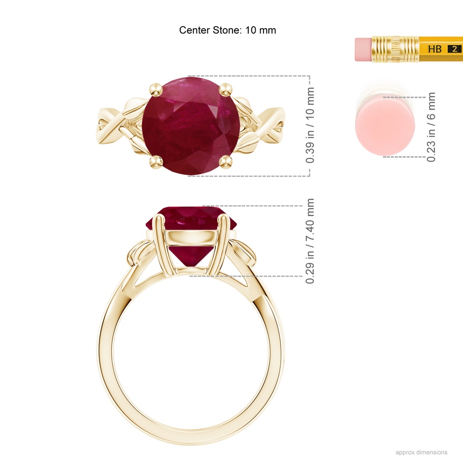 10mm A Nature Inspired Ruby Crossover Ring with Leaf Motifs in Yellow Gold ruler