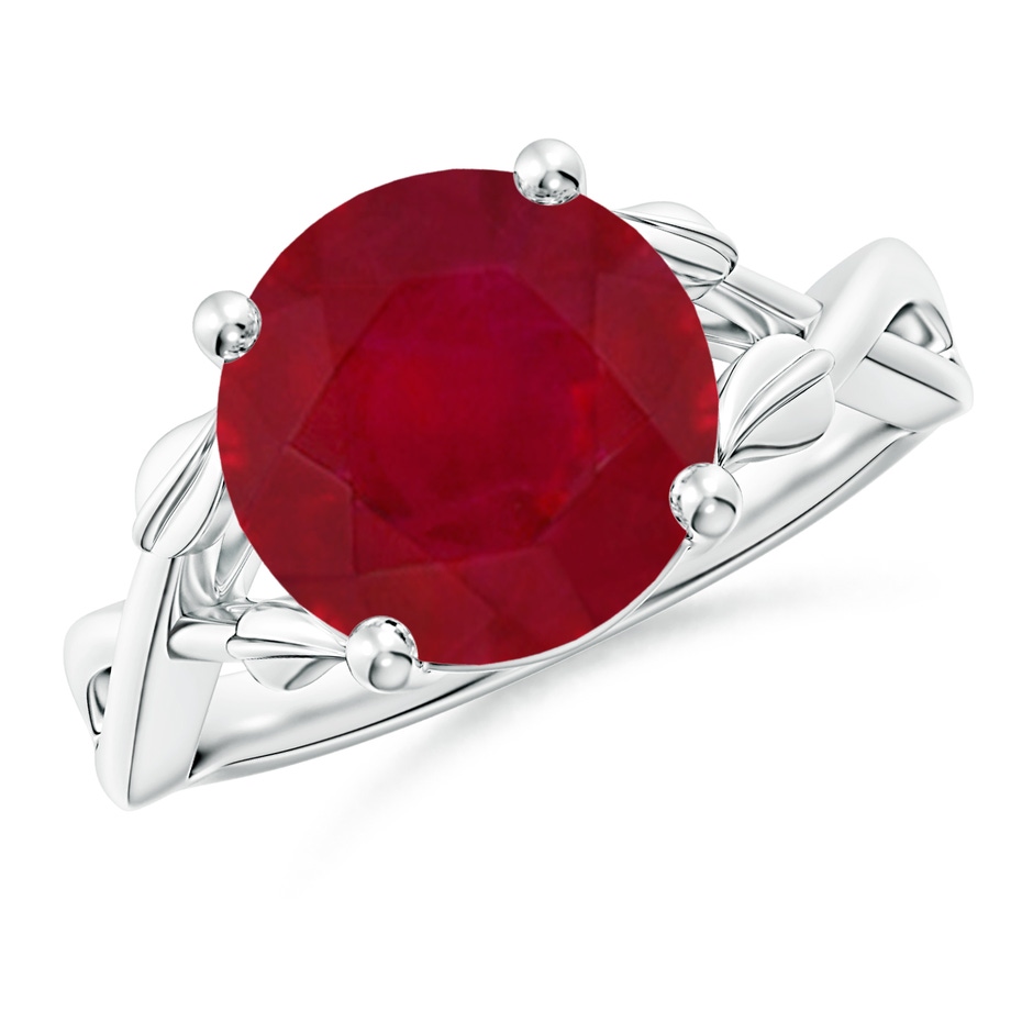 10mm AA Nature Inspired Ruby Crossover Ring with Leaf Motifs in P950 Platinum 