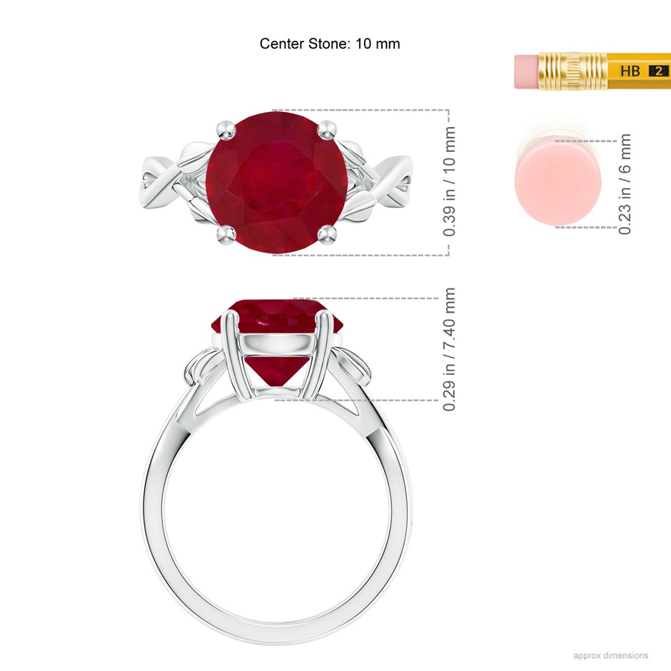 10mm AA Nature Inspired Ruby Crossover Ring with Leaf Motifs in P950 Platinum ruler