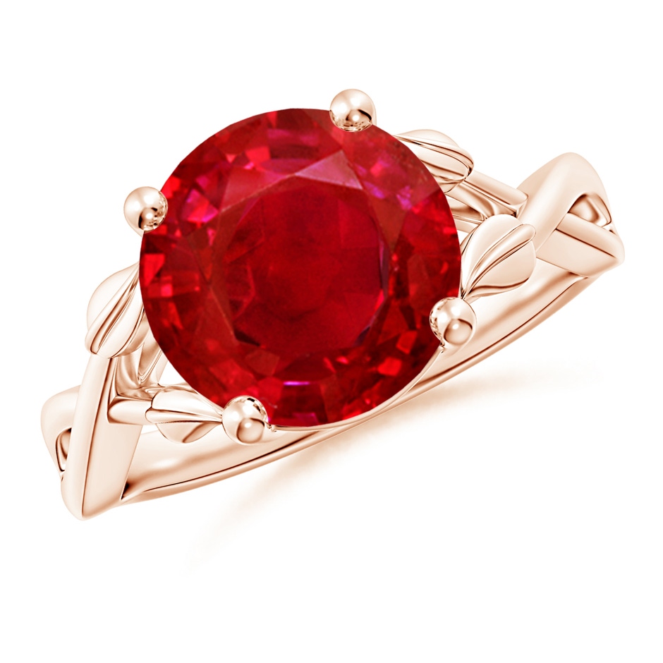 10mm AAA Nature Inspired Ruby Crossover Ring with Leaf Motifs in Rose Gold 