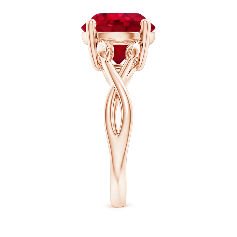 10mm AAA Nature Inspired Ruby Crossover Ring with Leaf Motifs in Rose Gold side 299