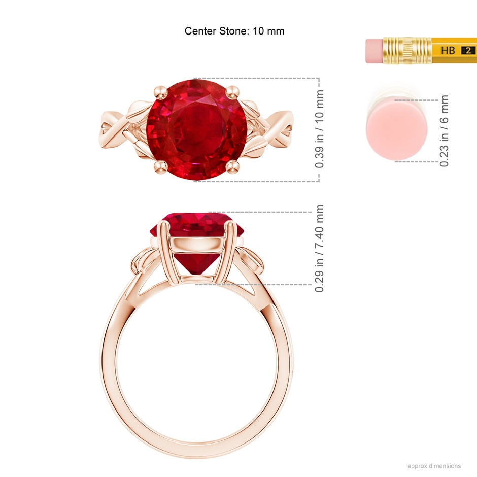 10mm AAA Nature Inspired Ruby Crossover Ring with Leaf Motifs in Rose Gold ruler