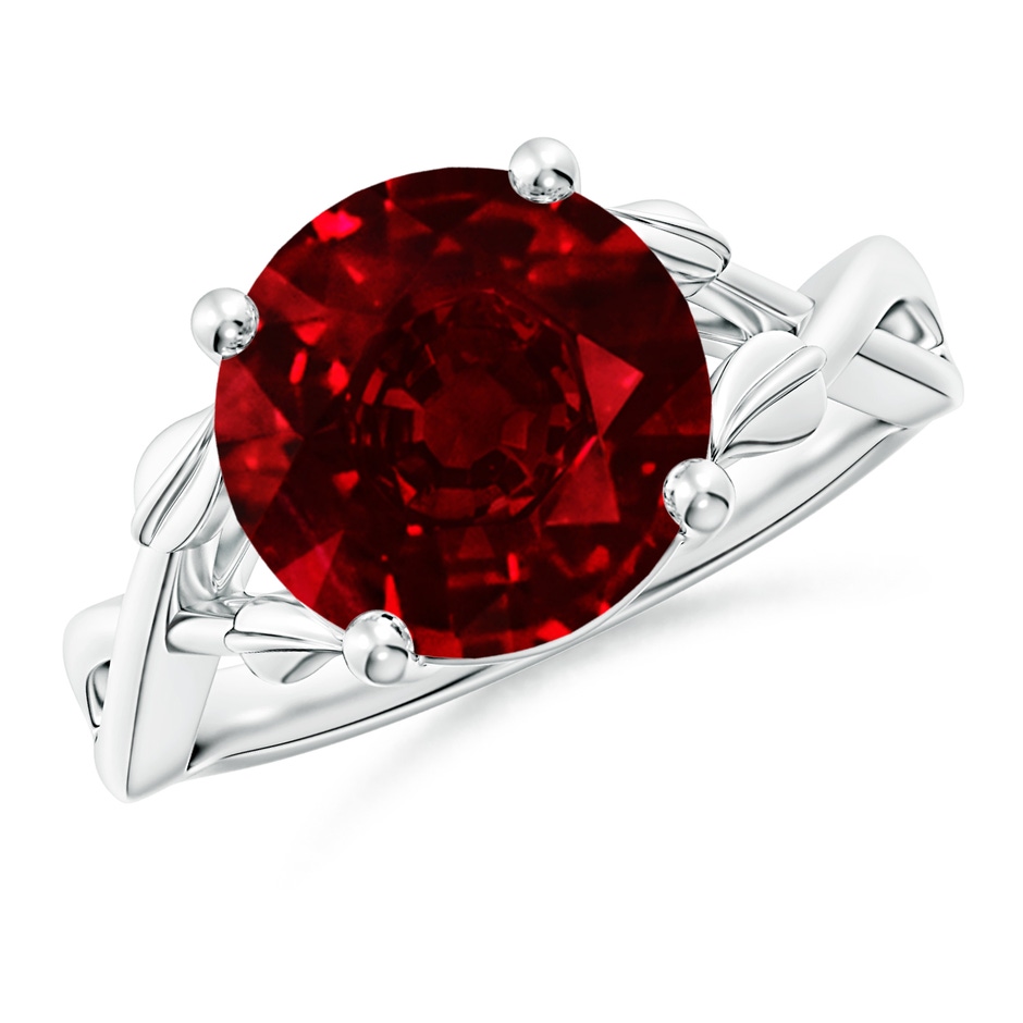 10mm AAAA Nature Inspired Ruby Crossover Ring with Leaf Motifs in P950 Platinum 