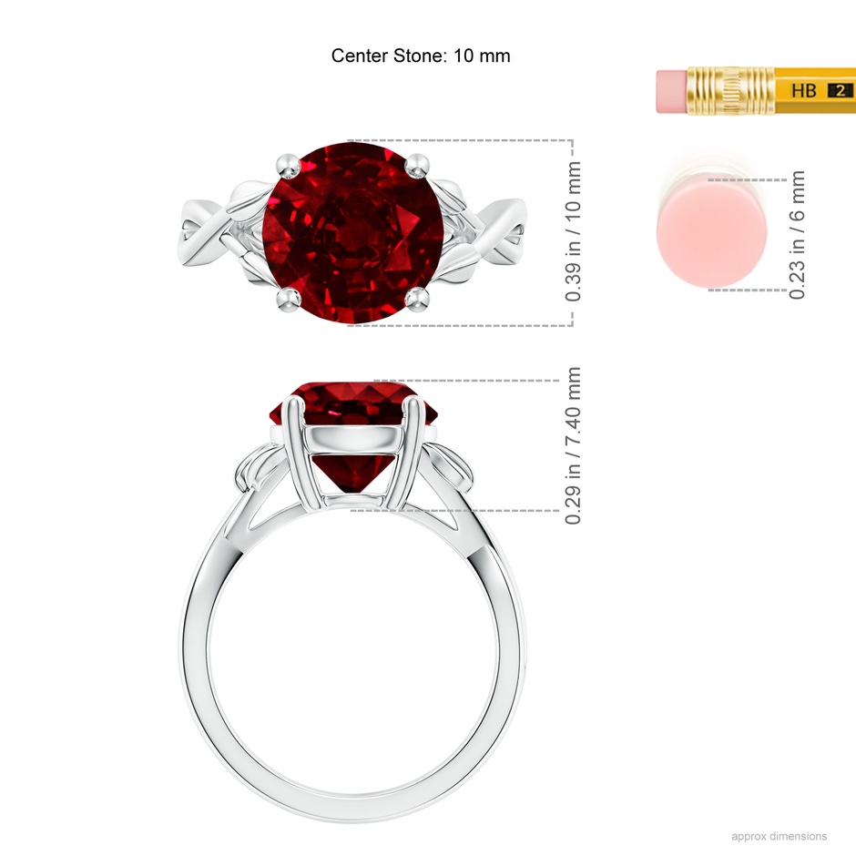 10mm AAAA Nature Inspired Ruby Crossover Ring with Leaf Motifs in P950 Platinum ruler