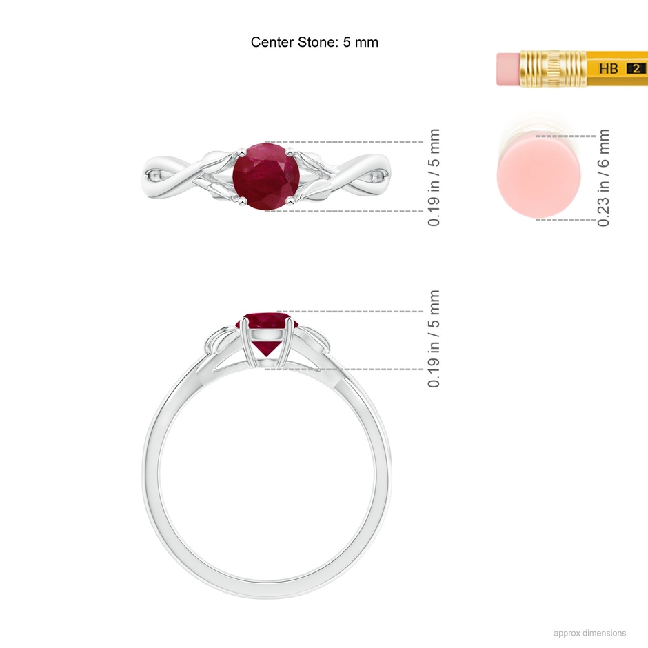 5mm A Nature Inspired Ruby Crossover Ring with Leaf Motifs in P950 Platinum ruler