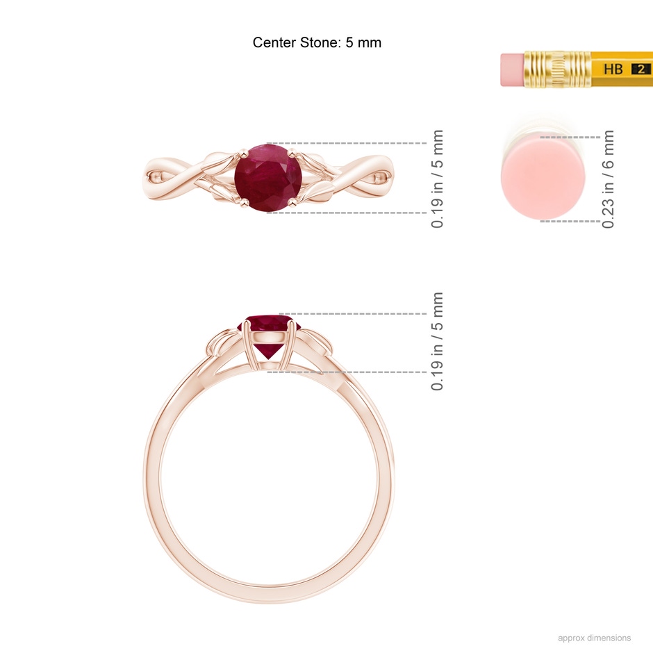 5mm A Nature Inspired Ruby Crossover Ring with Leaf Motifs in Rose Gold ruler