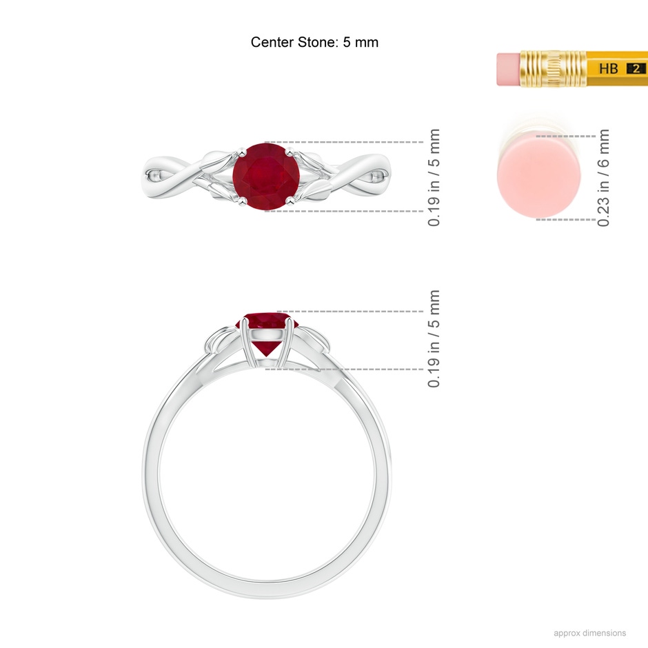 5mm AA Nature Inspired Ruby Crossover Ring with Leaf Motifs in P950 Platinum ruler