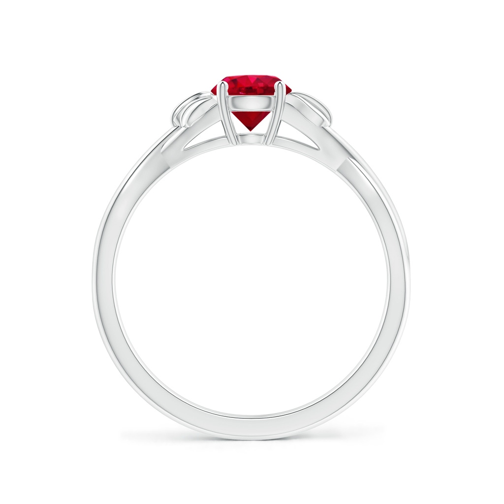 5mm AAA Nature Inspired Ruby Crossover Ring with Leaf Motifs in White Gold Side 199