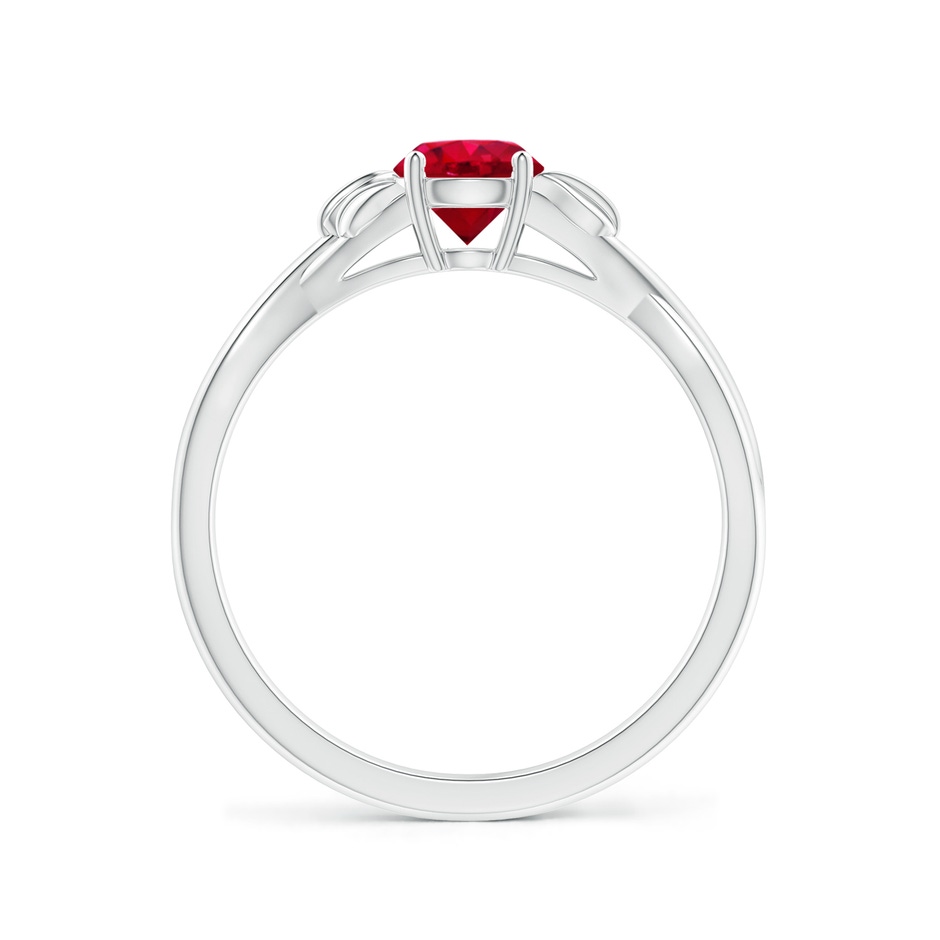 5mm AAA Nature Inspired Ruby Crossover Ring with Leaf Motifs in White Gold side 199