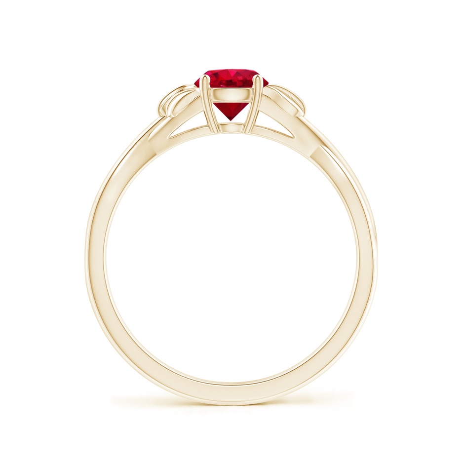 5mm AAA Nature Inspired Ruby Crossover Ring with Leaf Motifs in Yellow Gold side 199