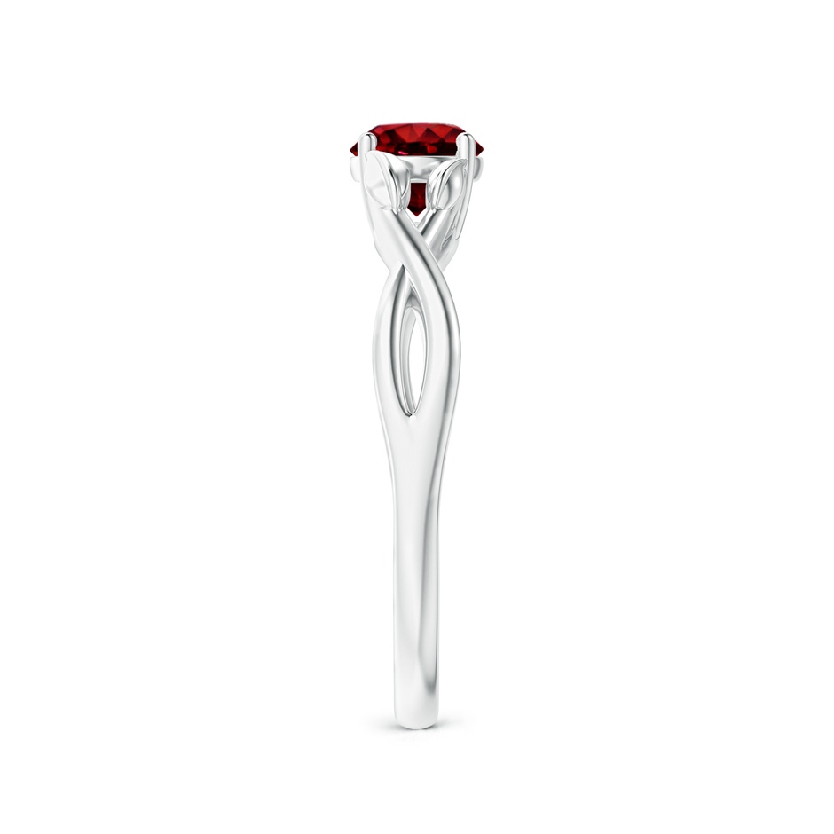 5mm AAAA Nature Inspired Ruby Crossover Ring with Leaf Motifs in White Gold side 299
