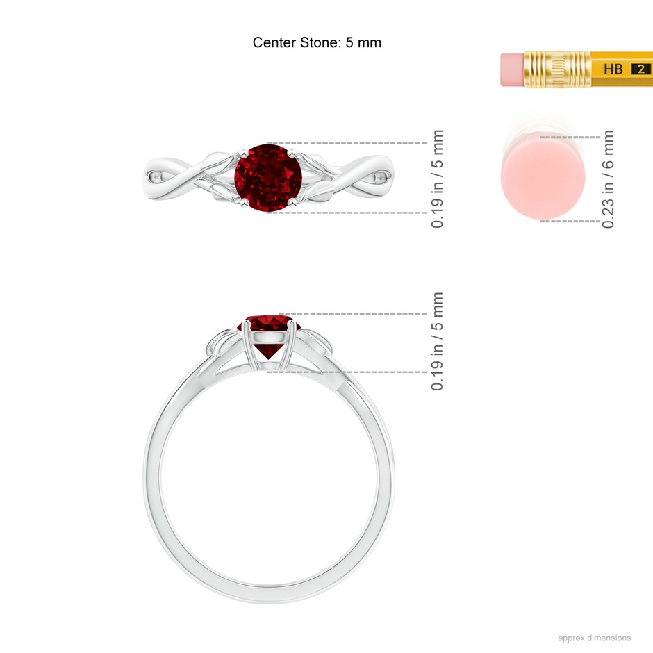 5mm AAAA Nature Inspired Ruby Crossover Ring with Leaf Motifs in White Gold ruler