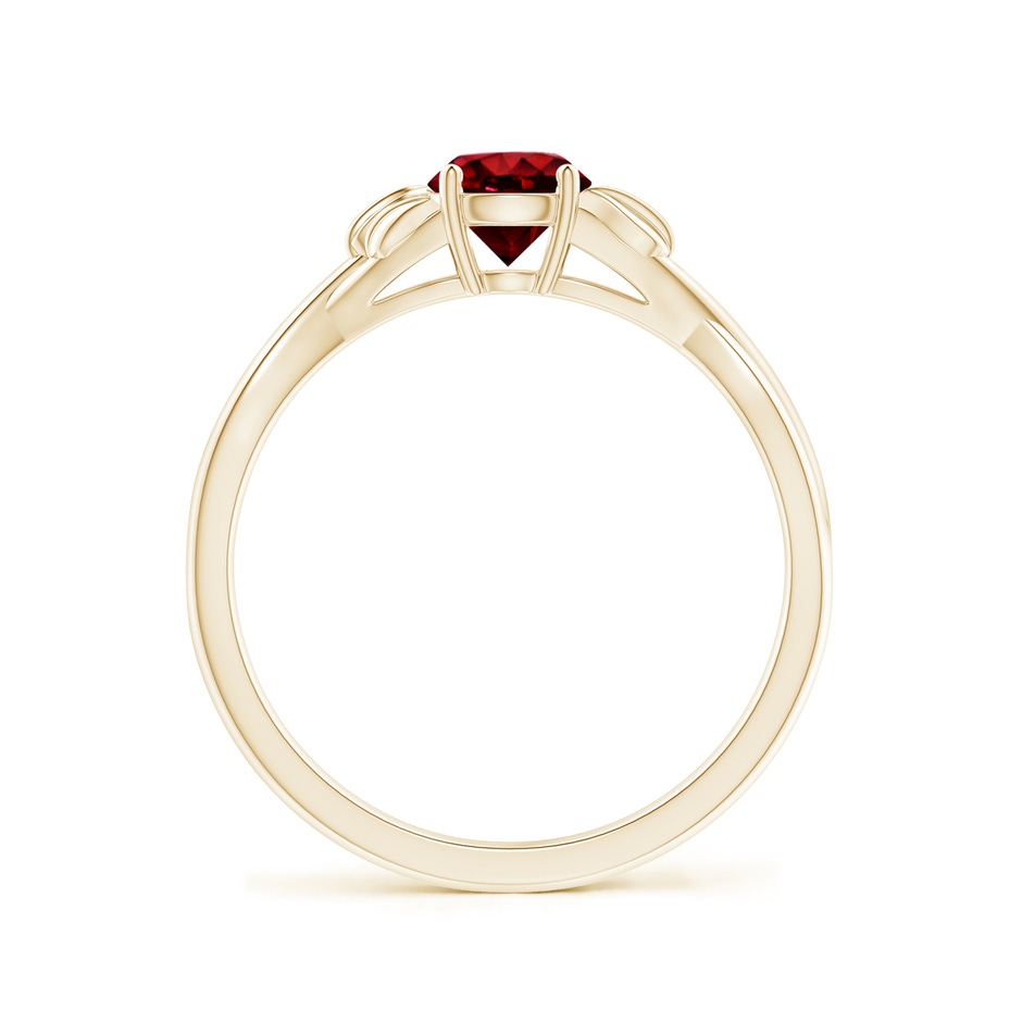 5mm AAAA Nature Inspired Ruby Crossover Ring with Leaf Motifs in Yellow Gold side 199