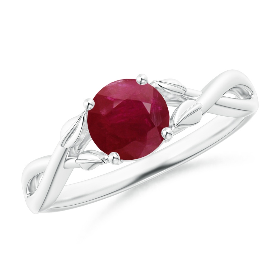 6mm A Nature Inspired Ruby Crossover Ring with Leaf Motifs in P950 Platinum 