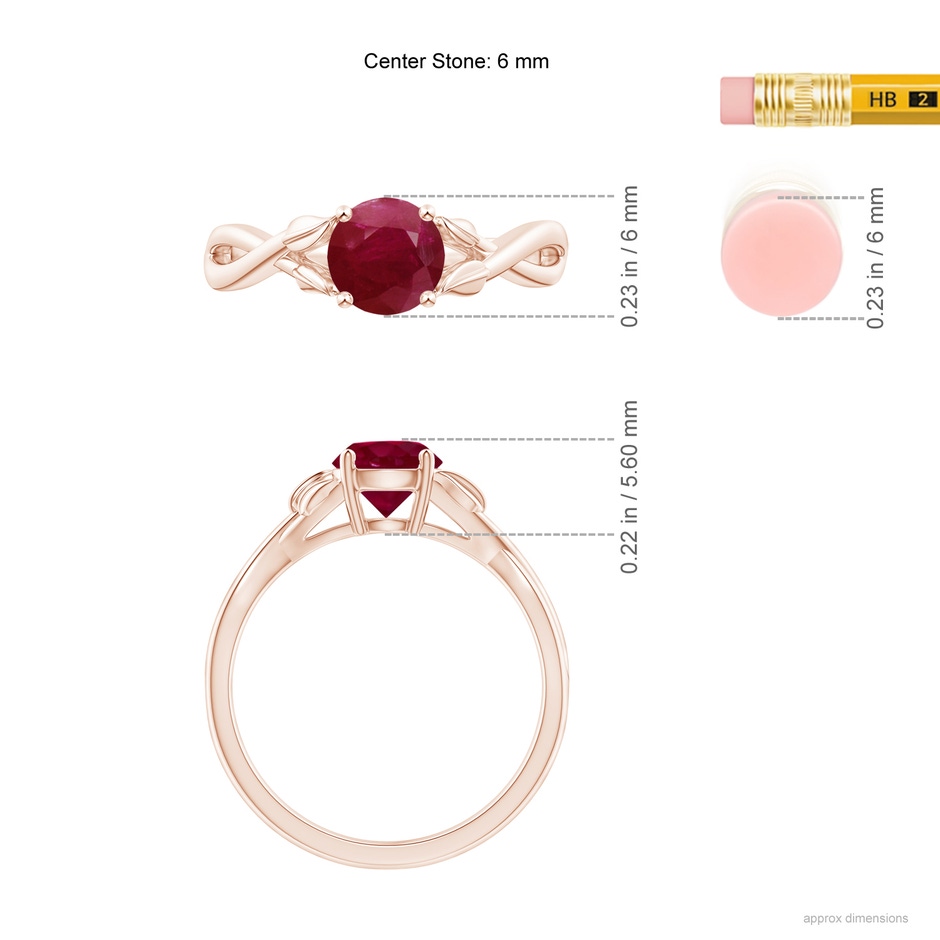 6mm A Nature Inspired Ruby Crossover Ring with Leaf Motifs in Rose Gold ruler