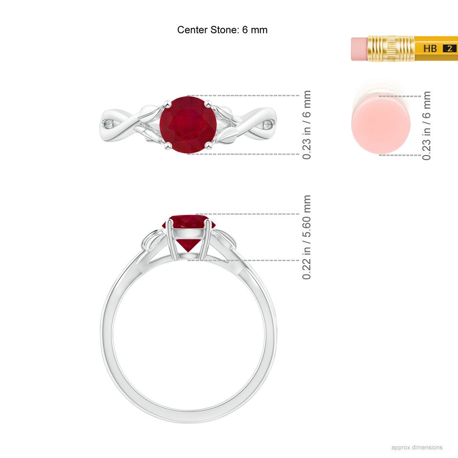 6mm AA Nature Inspired Ruby Crossover Ring with Leaf Motifs in White Gold ruler
