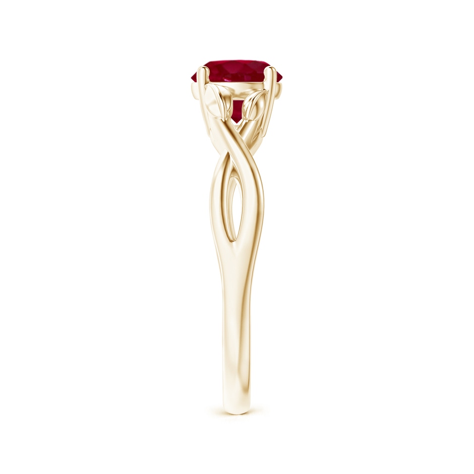 6mm AA Nature Inspired Ruby Crossover Ring with Leaf Motifs in Yellow Gold side 299