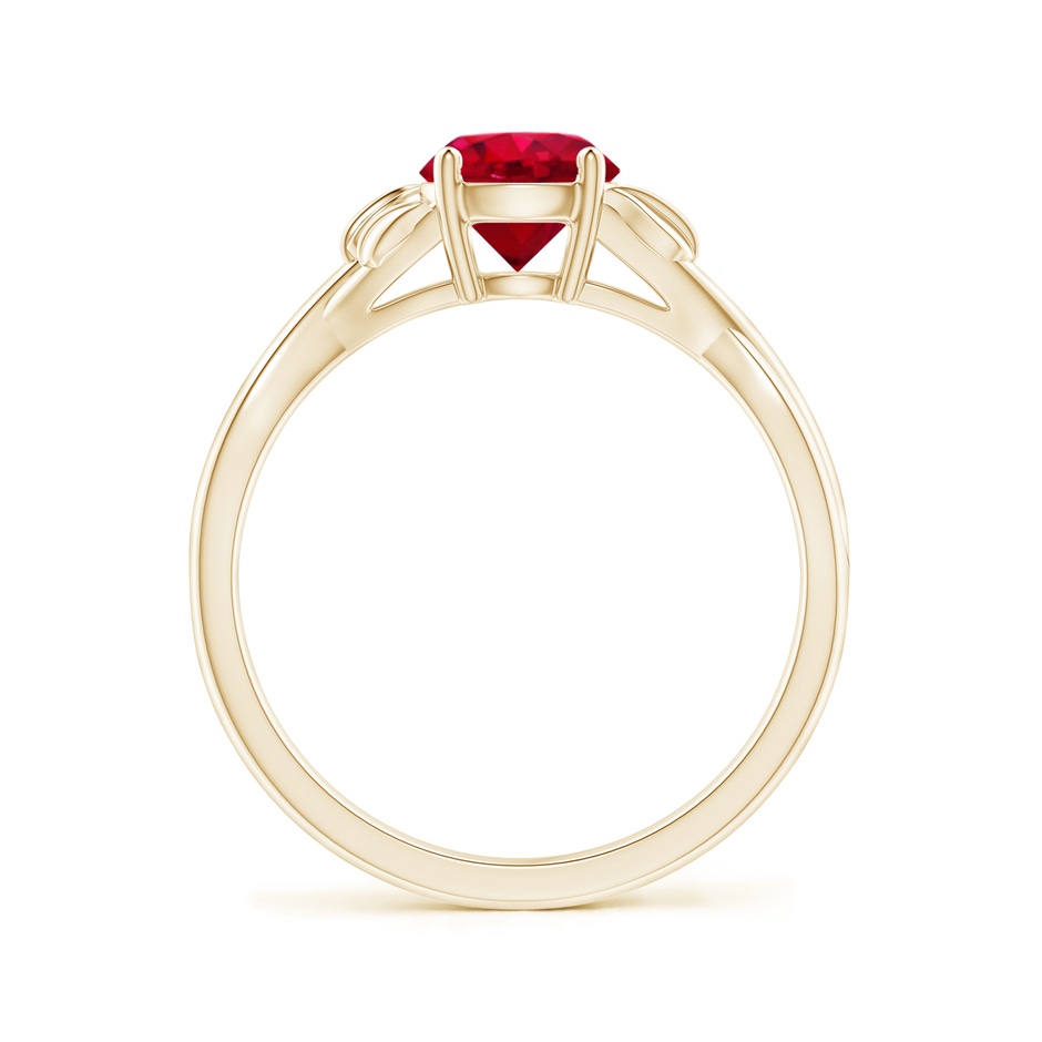 6mm AAA Nature Inspired Ruby Crossover Ring with Leaf Motifs in Yellow Gold side 199