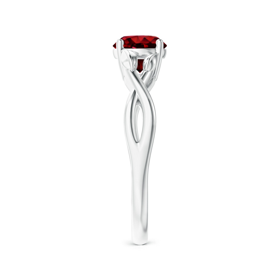 6mm AAAA Nature Inspired Ruby Crossover Ring with Leaf Motifs in White Gold side 299