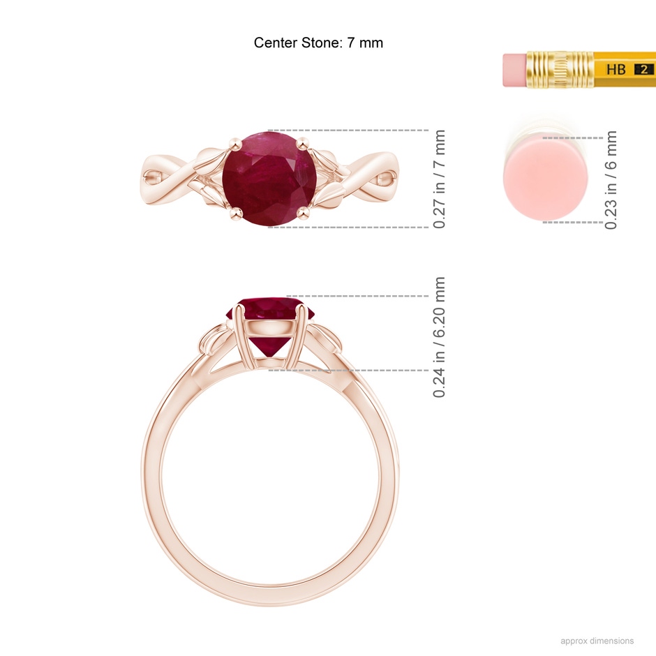 7mm A Nature Inspired Ruby Crossover Ring with Leaf Motifs in Rose Gold ruler