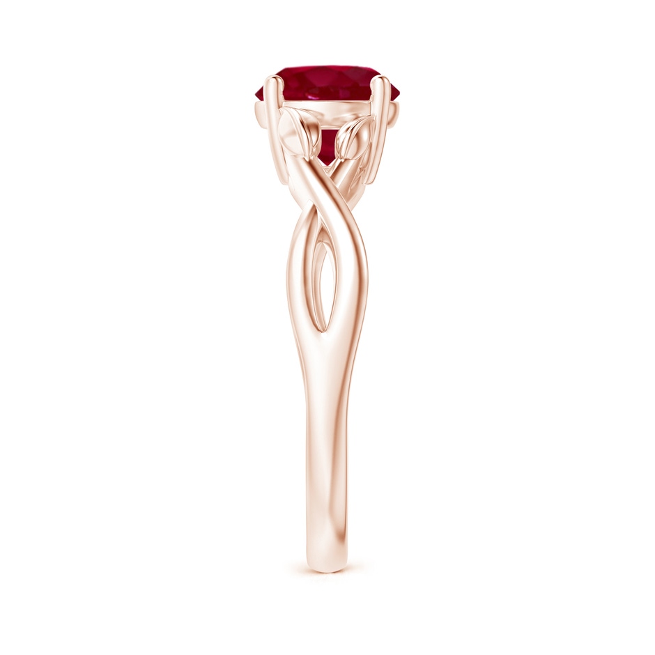 7mm AA Nature Inspired Ruby Crossover Ring with Leaf Motifs in Rose Gold side 299