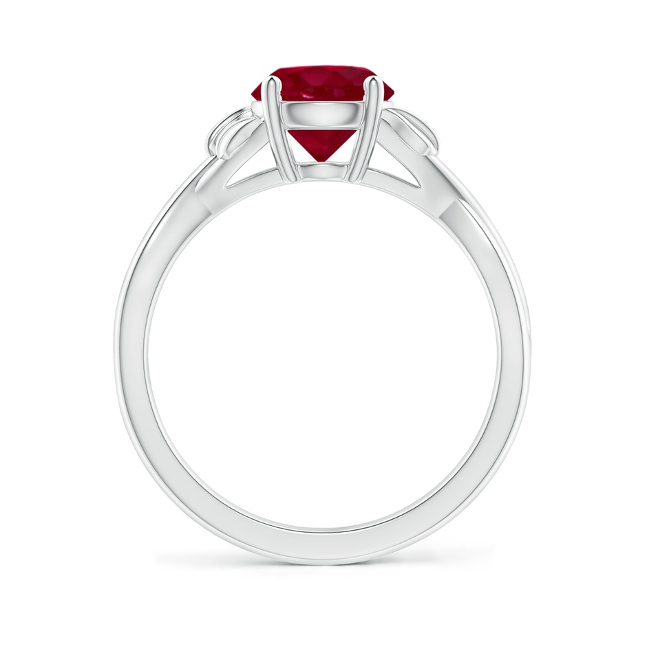 7mm AA Nature Inspired Ruby Crossover Ring with Leaf Motifs in White Gold side 199