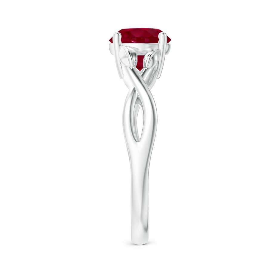 7mm AA Nature Inspired Ruby Crossover Ring with Leaf Motifs in White Gold side 299