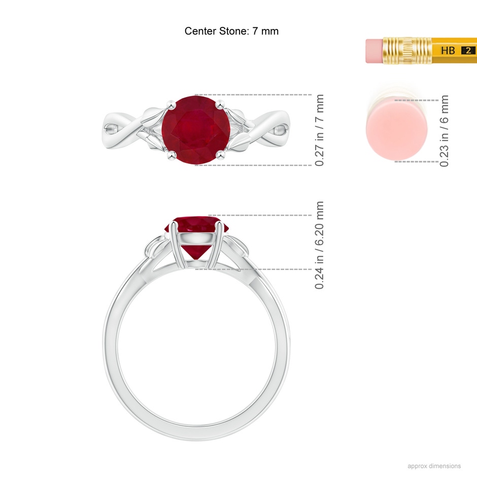 7mm AA Nature Inspired Ruby Crossover Ring with Leaf Motifs in White Gold ruler